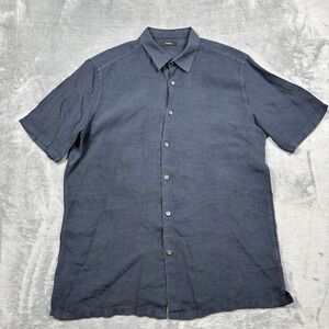Theory Shirt Men's Large Blue Irving Linen Short Sleeve Button Up Lightweight